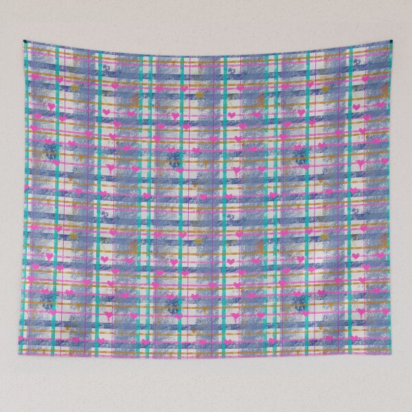 Item preview, Grunge Plaid Hearts - Teal Pink Gold Pattern designed and sold by TheArtOfTreble.