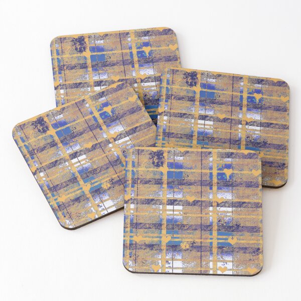 Item preview, Grunge Plaid Hearts - Blue Gold Pink Pattern designed and sold by TheArtOfTreble.