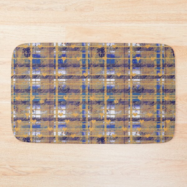 Item preview, Grunge Plaid Hearts - Blue Gold Pink Pattern designed and sold by TheArtOfTreble.