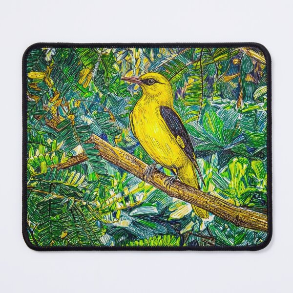 Item preview, Vibrant Yellow Bird in Lush Foliage - Color Ballpoint Pen Art designed and sold by ISOmetricStudio.