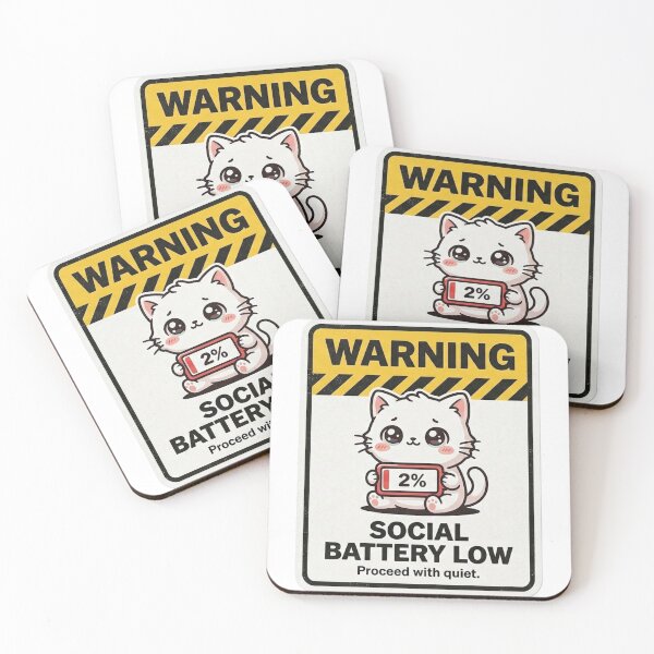 Item preview, Warning Social Battery Low Kawaii Cat designed and sold by Visual Dept..