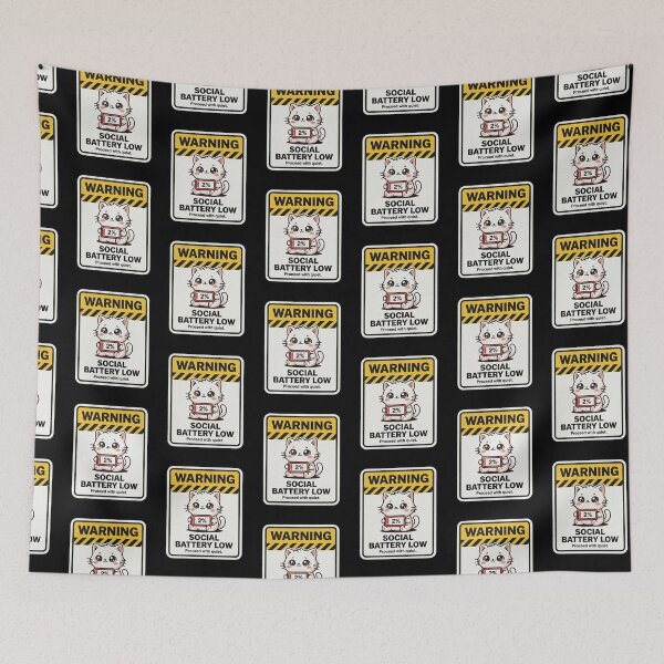 Item preview, Warning Social Battery Low Kawaii Cat designed and sold by Visual Dept..