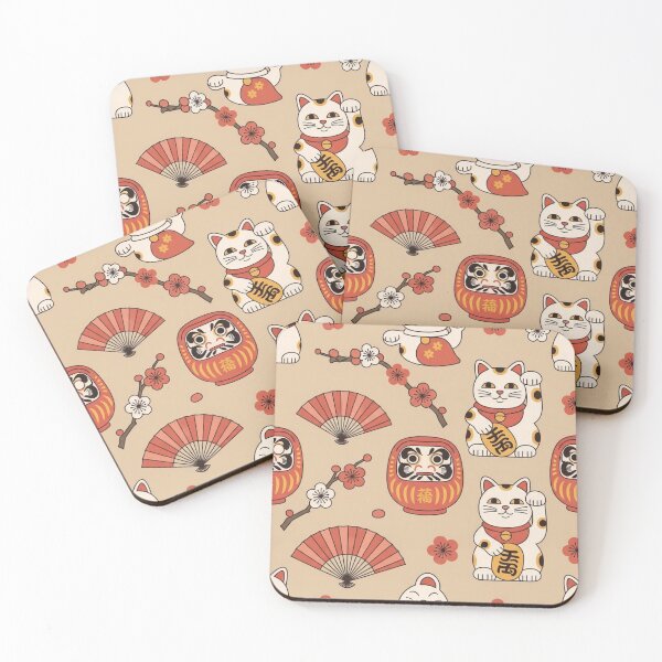 Item preview, Lucky Cat & Daruma Pattern – Cute Japanese Symbols designed and sold by itsTinaColman.