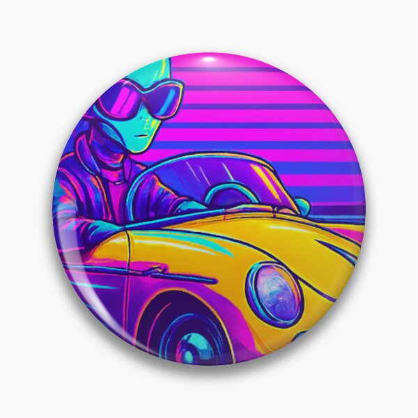 Item preview, Neon Alien Joyride – Synthwave Speedster designed and sold by LuxuryApparels.