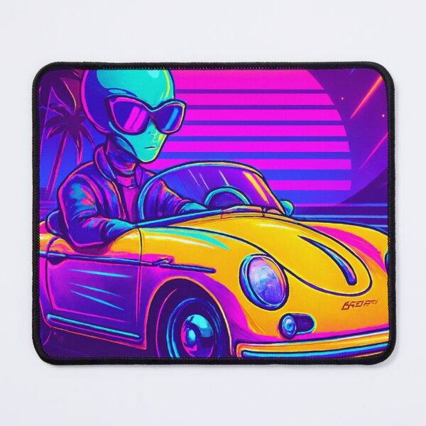Item preview, Neon Alien Joyride – Synthwave Speedster designed and sold by LuxuryApparels.