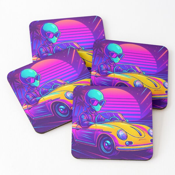 Item preview, Neon Alien Joyride – Synthwave Speedster designed and sold by LuxuryApparels.
