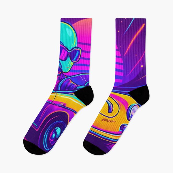 Item preview, Neon Alien Joyride – Synthwave Speedster designed and sold by LuxuryApparels.