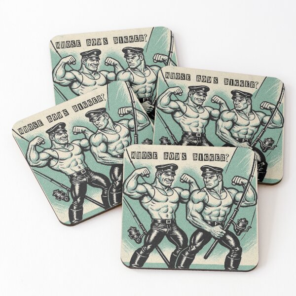 Item preview, Retro Gay Leather Humor Whose Rod’s Bigger?Tom of Finland Tribute Twisted Leather Poster Design  designed and sold by ItsAKinkThing.