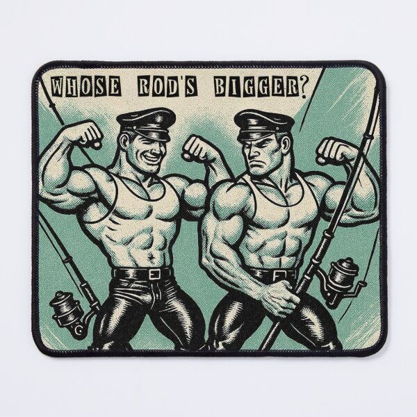 Item preview, Retro Gay Leather Humor Whose Rod’s Bigger?Tom of Finland Tribute Twisted Leather Poster Design  designed and sold by ItsAKinkThing.