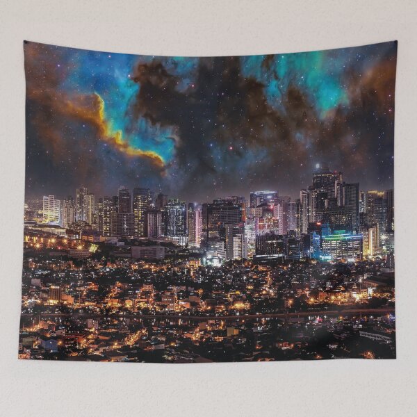 Item preview, Makati City Skyline under a galactic starry sky Panorama designed and sold by Mauswohn.
