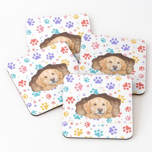 Item preview, Golden Retriever Portrait with Colorful Paw Print Pattern designed and sold by Angellacelin.