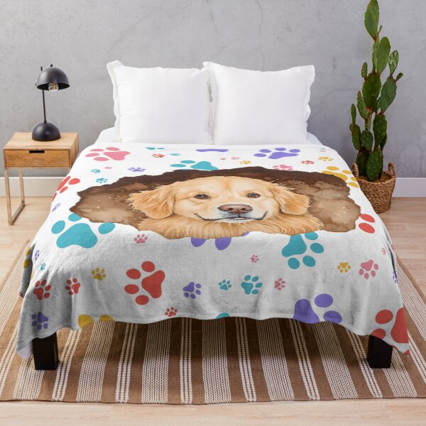 Item preview, Golden Retriever Portrait with Colorful Paw Print Pattern designed and sold by Angellacelin.