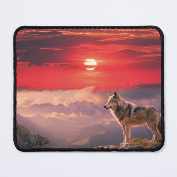 Item preview, Lone wolf on rocks against an alpenglow panorama designed and sold by Mauswohn.