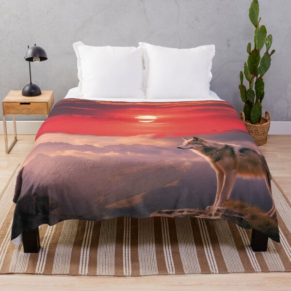 Item preview, Lone wolf on rocks against an alpenglow panorama designed and sold by Mauswohn.