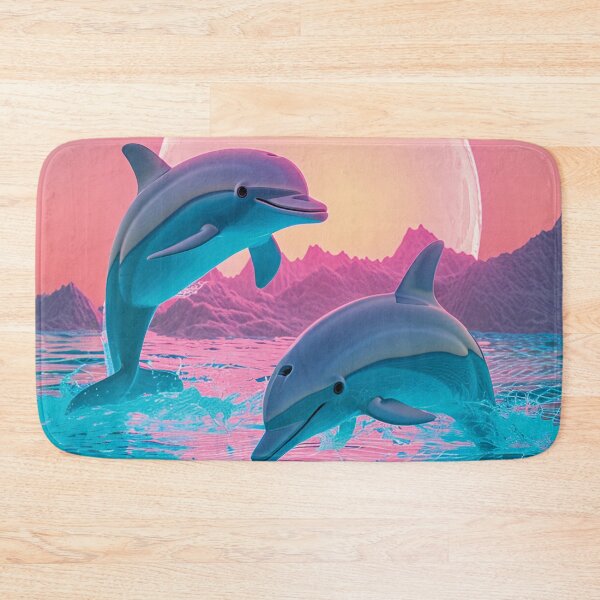 Item preview, Jumping dolphins in front of a full moon in vaporwave style designed and sold by Mauswohn.