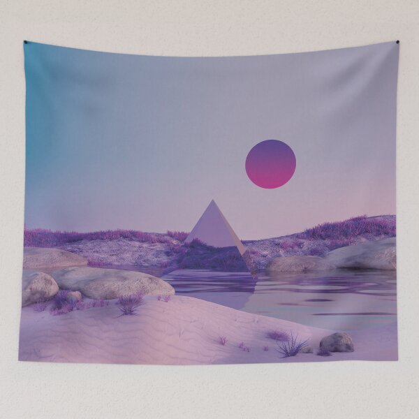 Item preview, vaporwave landscape with pyramid and flowing water designed and sold by Mauswohn.