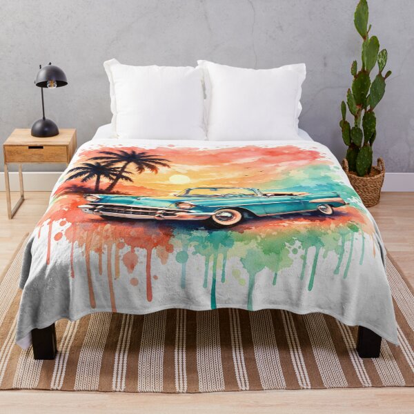 Item preview, Retro Convertible Car Sunset – Vintage Beach Palm Tree Aesthetic Watercolor Design designed and sold by Luvahawb.