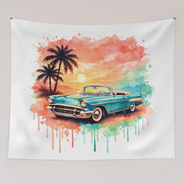 Item preview, Retro Convertible Car Sunset – Vintage Beach Palm Tree Aesthetic Watercolor Design designed and sold by Luvahawb.