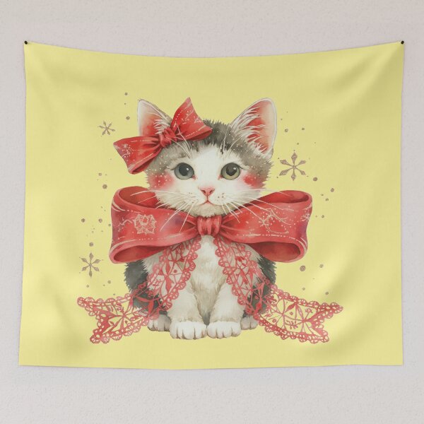 Item preview, Cute cat preparing for Christmas with a Christmas bow designed and sold by Mauswohn.