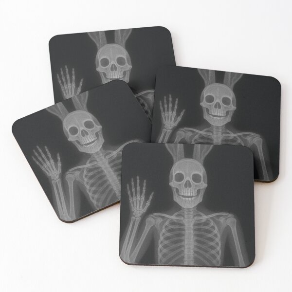 Item preview, Skeleton with rabbit ears waving X-ray image art designed and sold by Mauswohn.