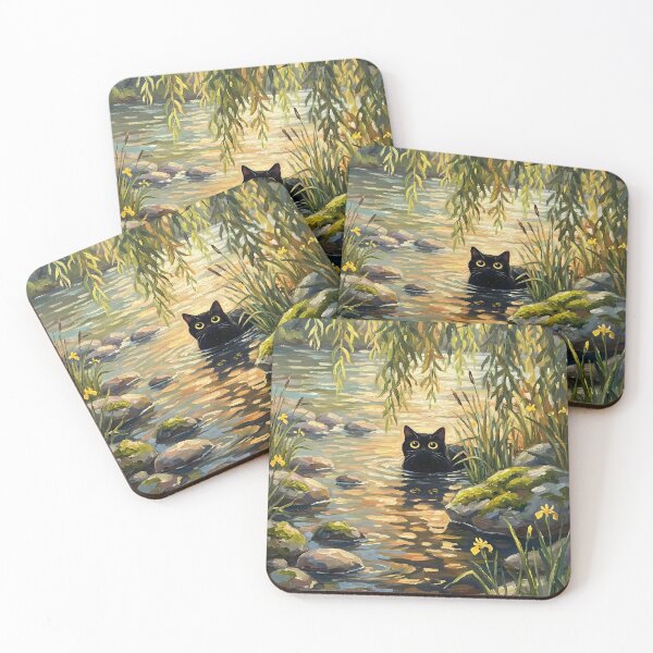 Item preview, Black Cat Swimming in River Painting designed and sold by Bappy888.