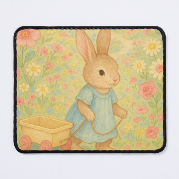 Item preview, Cute bunny with a wagon in a flower meadow designed and sold by Mauswohn.