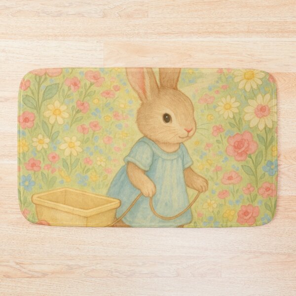 Item preview, Cute bunny with a wagon in a flower meadow designed and sold by Mauswohn.