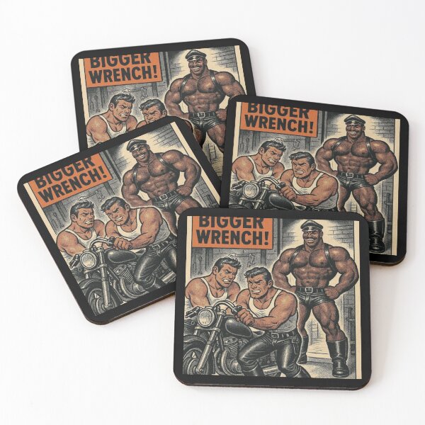 Item preview, Retro Gay Leather Bikers Humor Bigger Wrench! Tom of Finland Tribute Twisted Leather Poster Design  designed and sold by ItsAKinkThing.