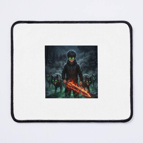 Item preview, Dark Fantasy Warrior Boy with Fire Sword and Wolves designed and sold by TrendTonic1.