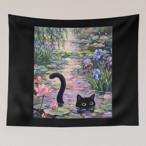 Item preview, Black Cat in Water Lily Pond Painting designed and sold by Bappy888.