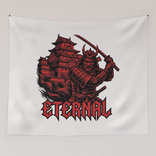 Item preview, Dark Fantasy Samurai & Castle: "ETERNAL" Woodcut Graphic Tee designed and sold by benjyjump.