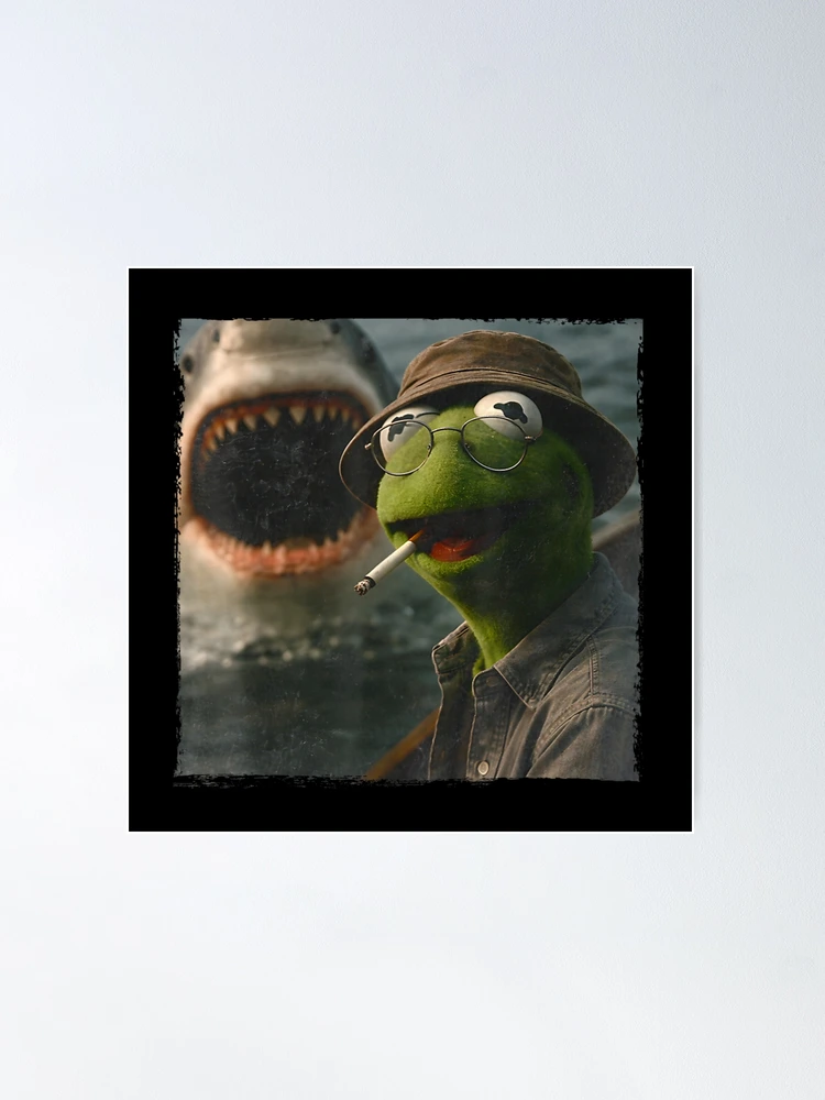 Kermit The Frog Smoking In Boat Jaws Shark Horror Movie Parody