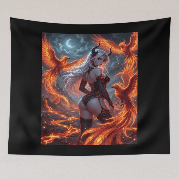 Item preview, Demoness with Phoenixes in Fiery Landscape designed and sold by Daniel Abdelmaseih.
