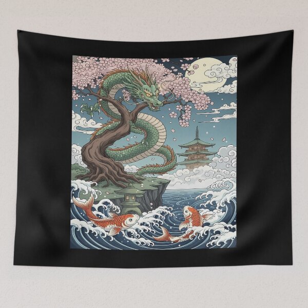 Item preview, Dragon and Koi in Cherry Blossom Scene designed and sold by Daniel Abdelmaseih.