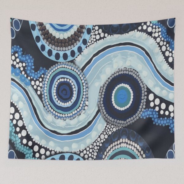 Item preview, Aboriginal Dot Painting Waterhole Running Water Blue designed and sold by AboriginalartVI.