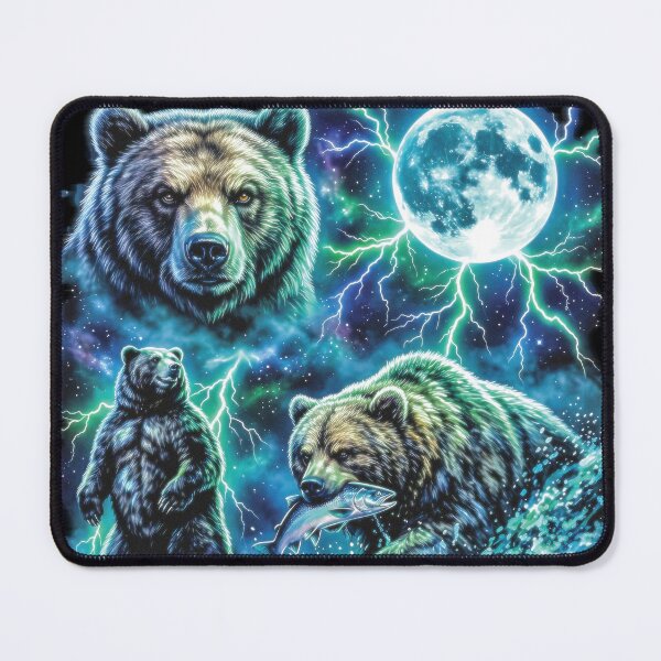 Item preview, Grizzly Bear Lightning Storm Cosmic Moon Aesthetic designed and sold by graphixpolash.
