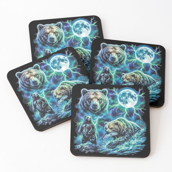 Item preview, Grizzly Bear Lightning Storm Cosmic Moon Aesthetic designed and sold by graphixpolash.