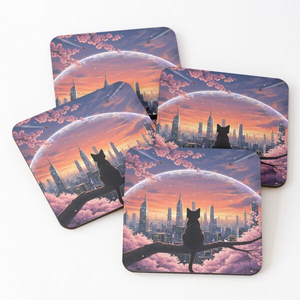 Item preview, Black Cat Overlooking Futuristic Cityscape designed and sold by martinbrochard.