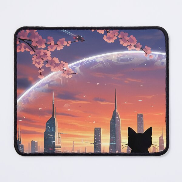 Item preview, Black Cat Overlooking Futuristic Cityscape designed and sold by martinbrochard.