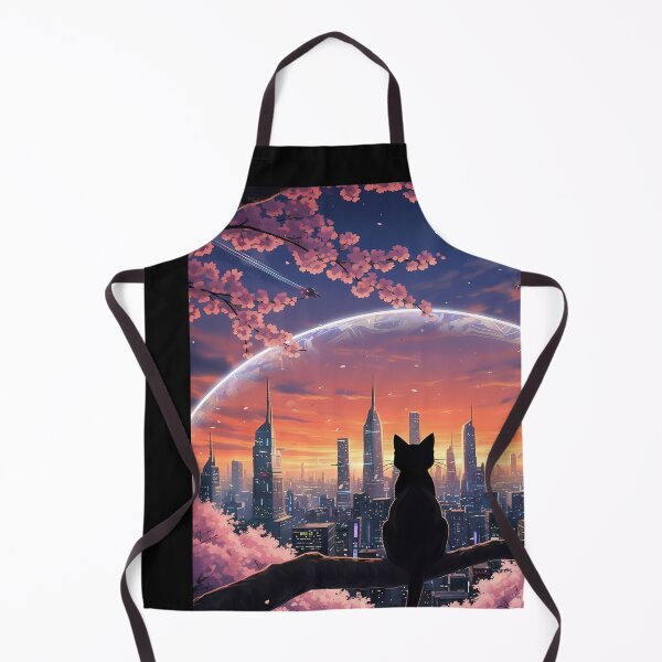 Item preview, Black Cat Overlooking Futuristic Cityscape designed and sold by martinbrochard.