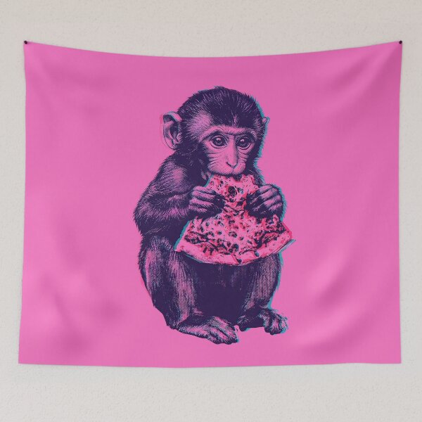 Item preview, Cute Baby Macaque “Punch” Eating Pizza – Adorable Abandoned Monkey Pop Art Design designed and sold by artworkathome.