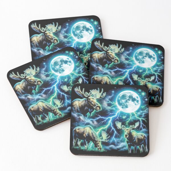 Item preview, Majestic Moose Lightning Storm Retro Cosmic Wildlife Art designed and sold by graphixpolash.