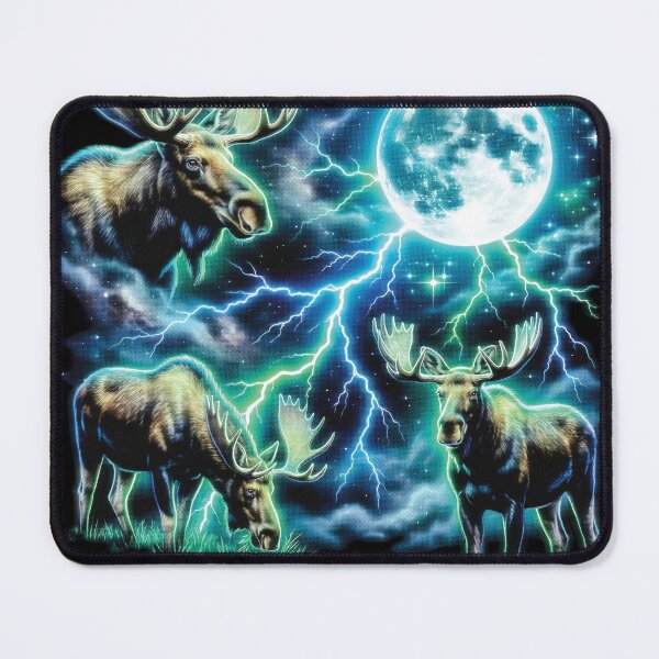 Item preview, Majestic Moose Lightning Storm Retro Cosmic Wildlife Art designed and sold by graphixpolash.
