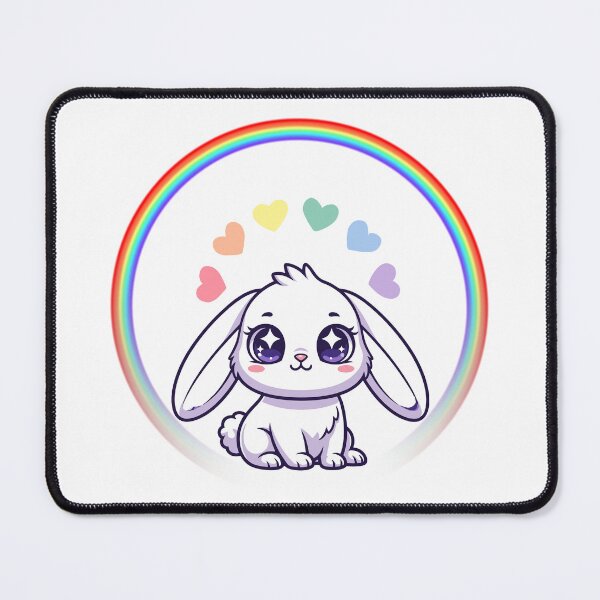 Item preview, Rainbow Circle Bunny - Kawaii Bunny with Hearts & Colorful Rainbow Art designed and sold by Love3Happy.