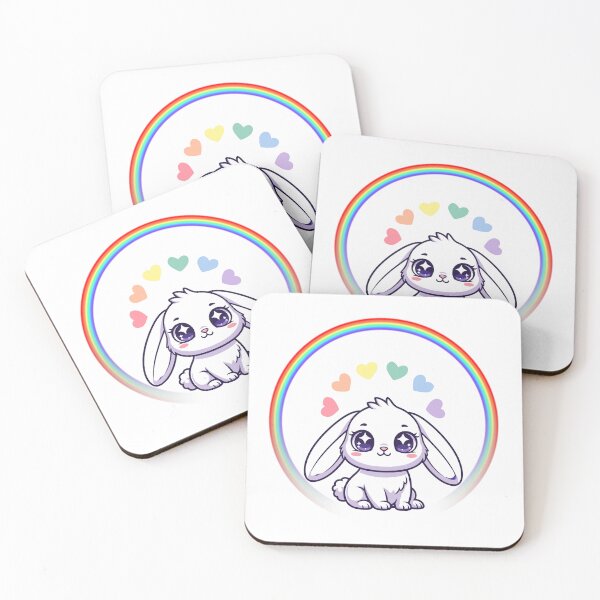Item preview, Rainbow Circle Bunny - Kawaii Bunny with Hearts & Colorful Rainbow Art designed and sold by Love3Happy.