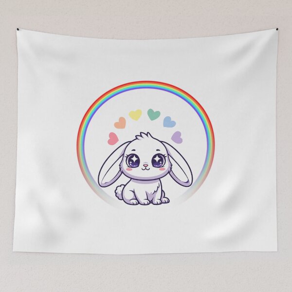 Item preview, Rainbow Circle Bunny - Kawaii Bunny with Hearts & Colorful Rainbow Art designed and sold by Love3Happy.
