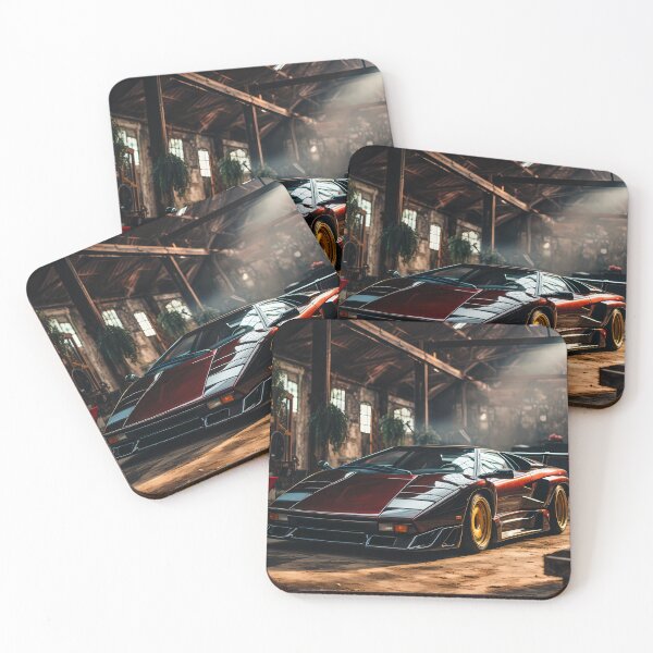Item preview, Classic Retro Supercar Resting In A Dark Industrial Warehouse Garage designed and sold by RevUpDesign.