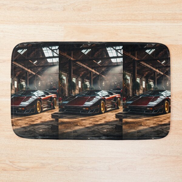 Item preview, Classic Retro Supercar Resting In A Dark Industrial Warehouse Garage designed and sold by RevUpDesign.