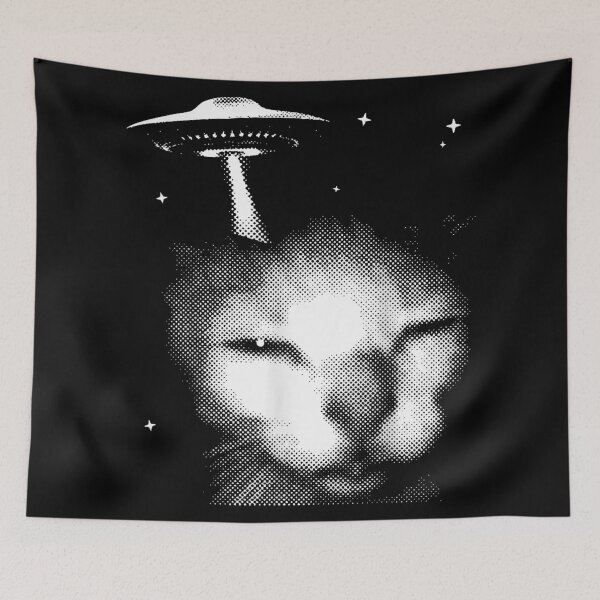Item preview, Retro Halftone UFO Cat Abduction Aesthetic Sci-Fi Grunge Streetwear Art designed and sold by Serene woods.