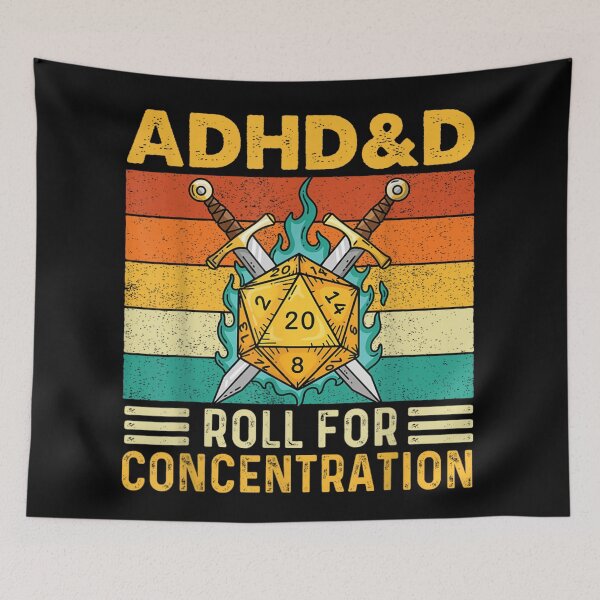 Item preview, ADHD&D Roll for Concentration Retro Sunset Dungeons and Dragons Parody designed and sold by Serene woods.